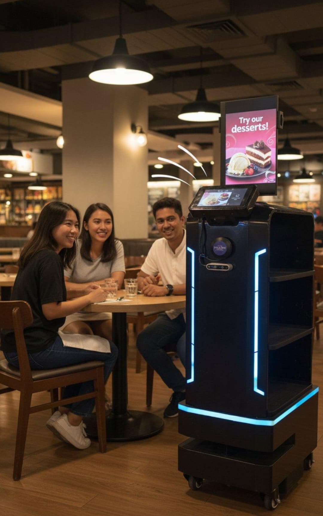FL1 robot upselling desserts to customers at their table