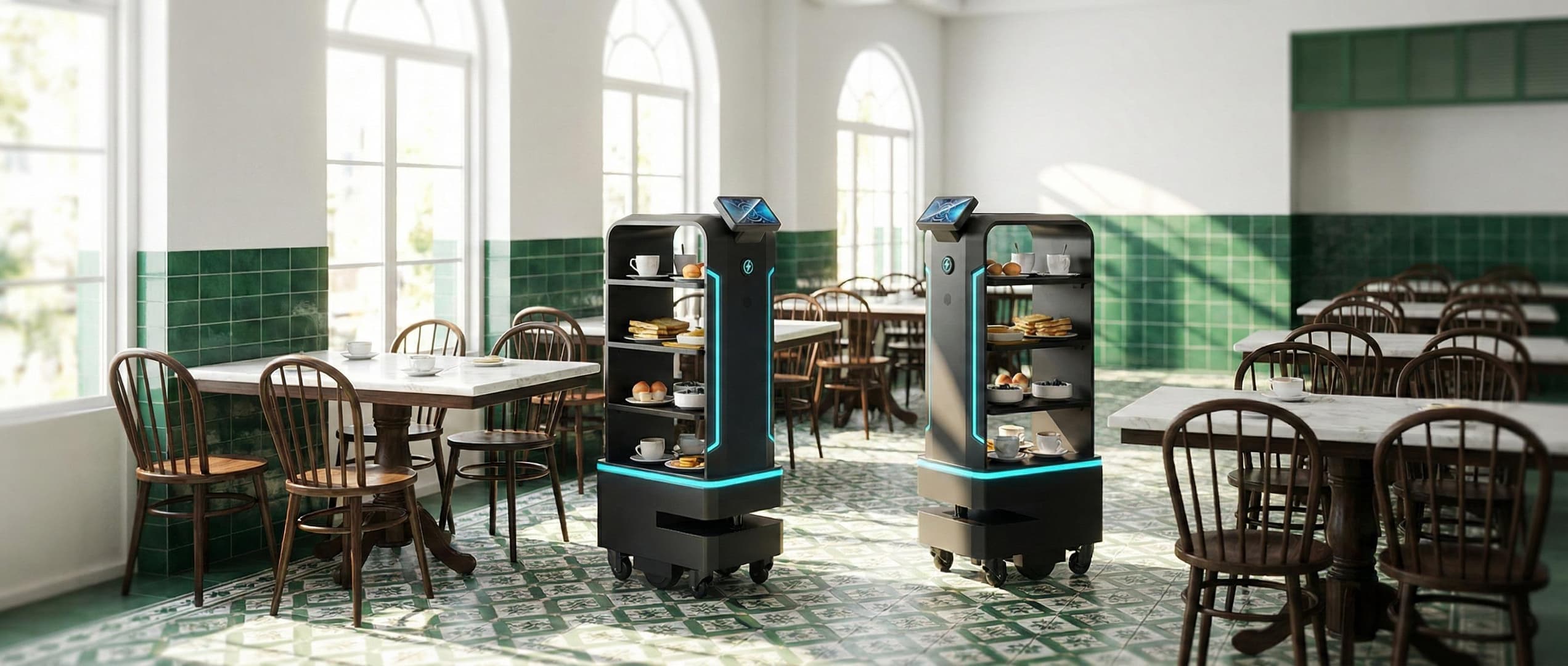 FL1 autonomous delivery robot serving food in a modern restaurant